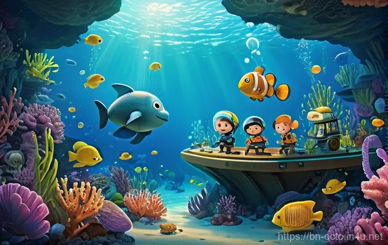 옥토넛 어린이 교육 효과 사례 - **Prompt:** "An illustration of the Octonauts crew, including Captain Barnacles, Kwazii, and Peso, i...